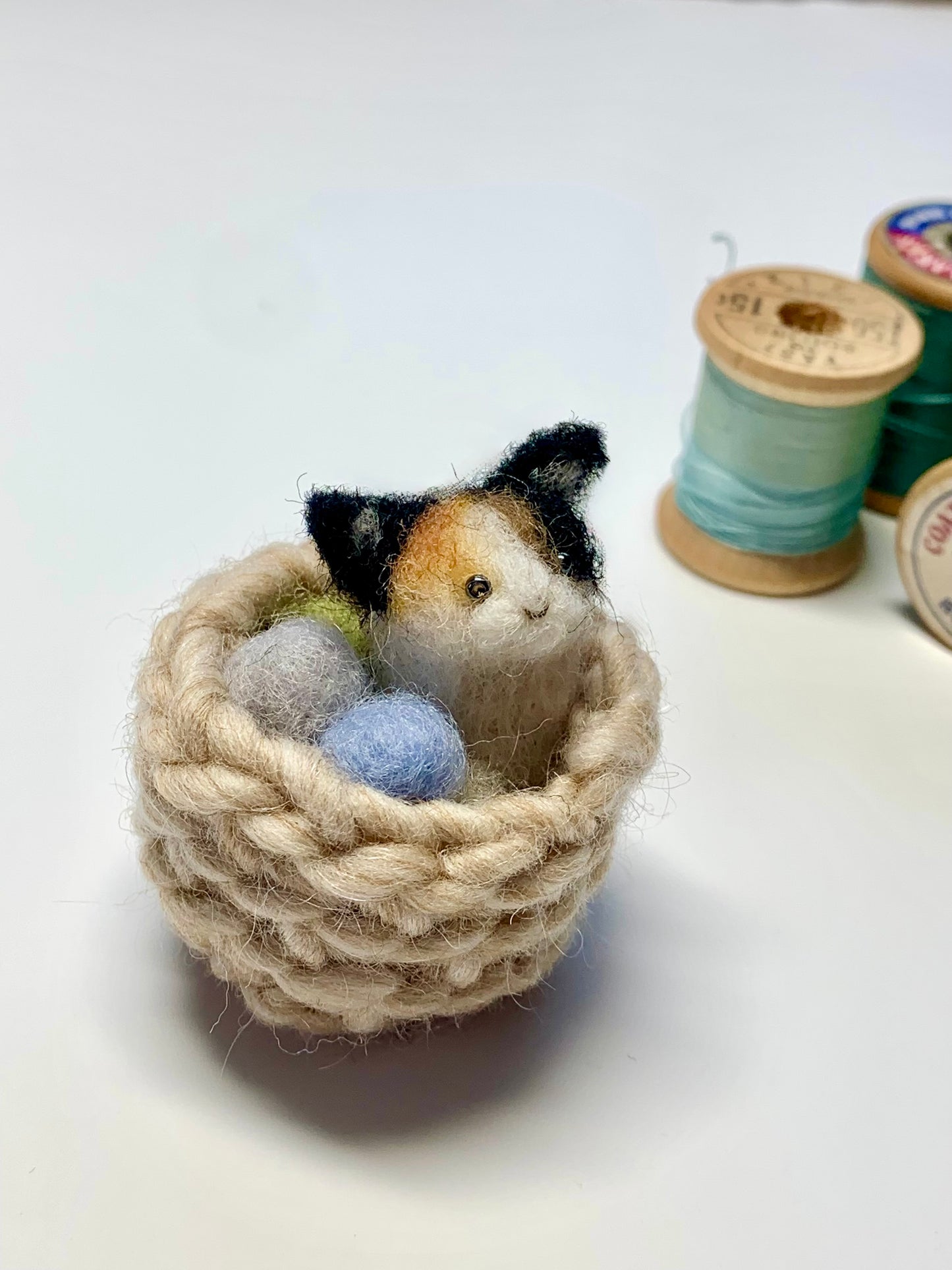 Calico Cat in Basket of Yarn Ornament