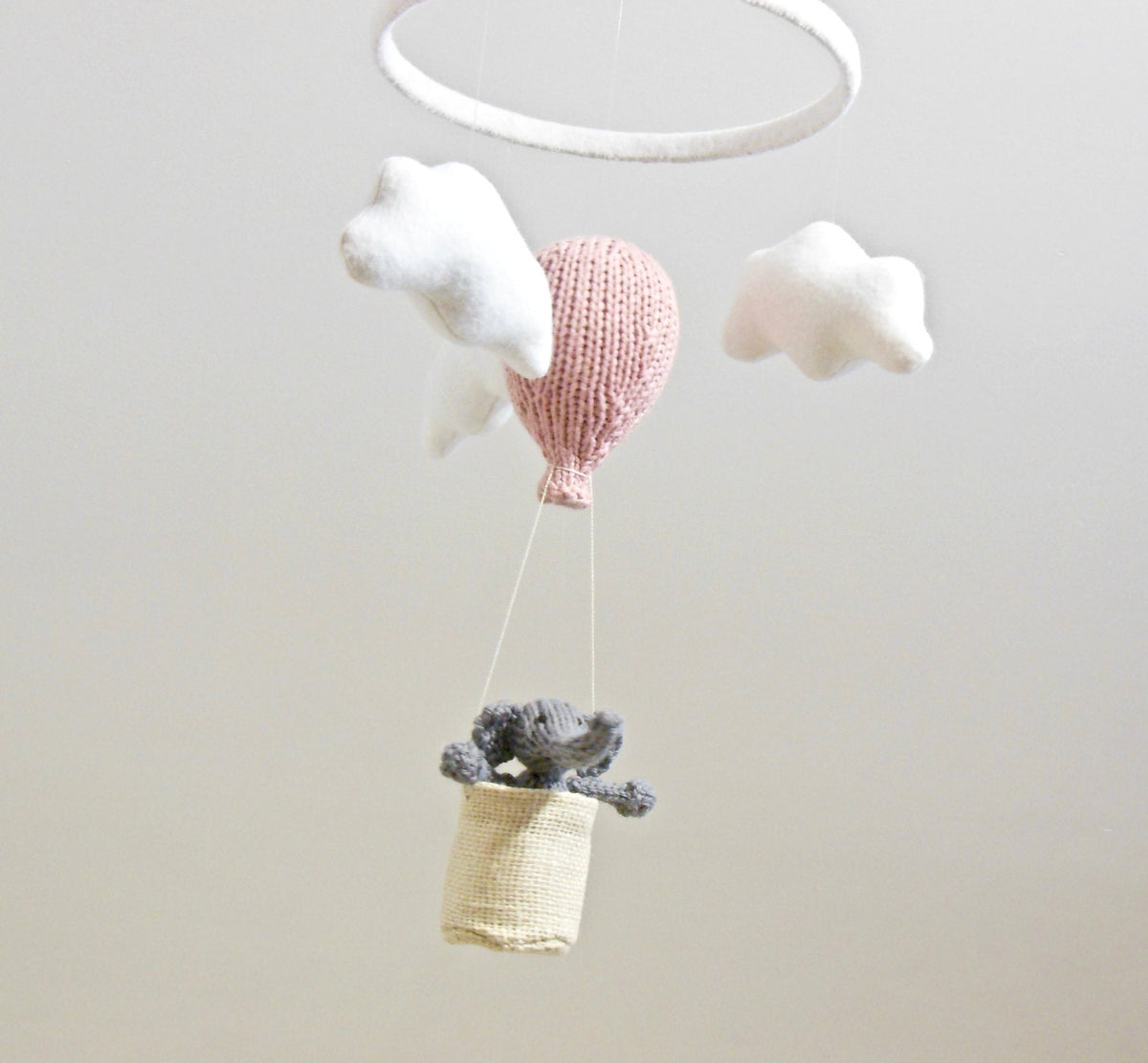 White Bunny in Hot Air Balloon Baby Mobile