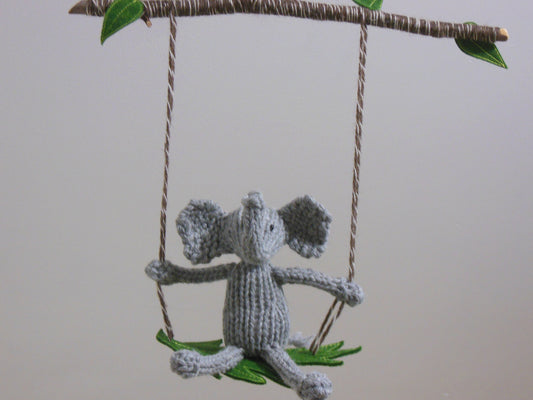 Knit Gray Elephant on a Swing Jungle Baby Mobile