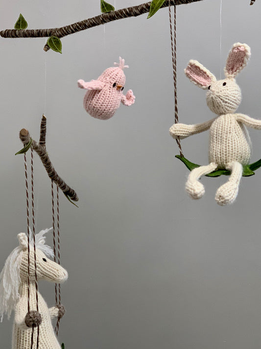 White Bunny and Horse Mobile, Custom Animal Mobile