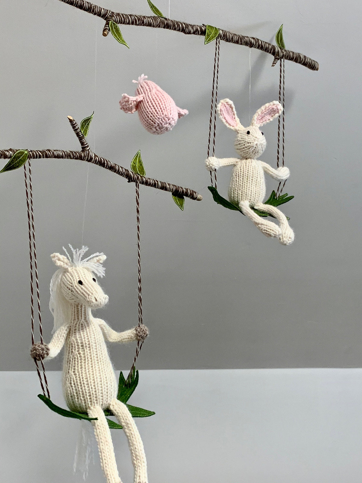 White Bunny and Horse Mobile, Custom Animal Mobile