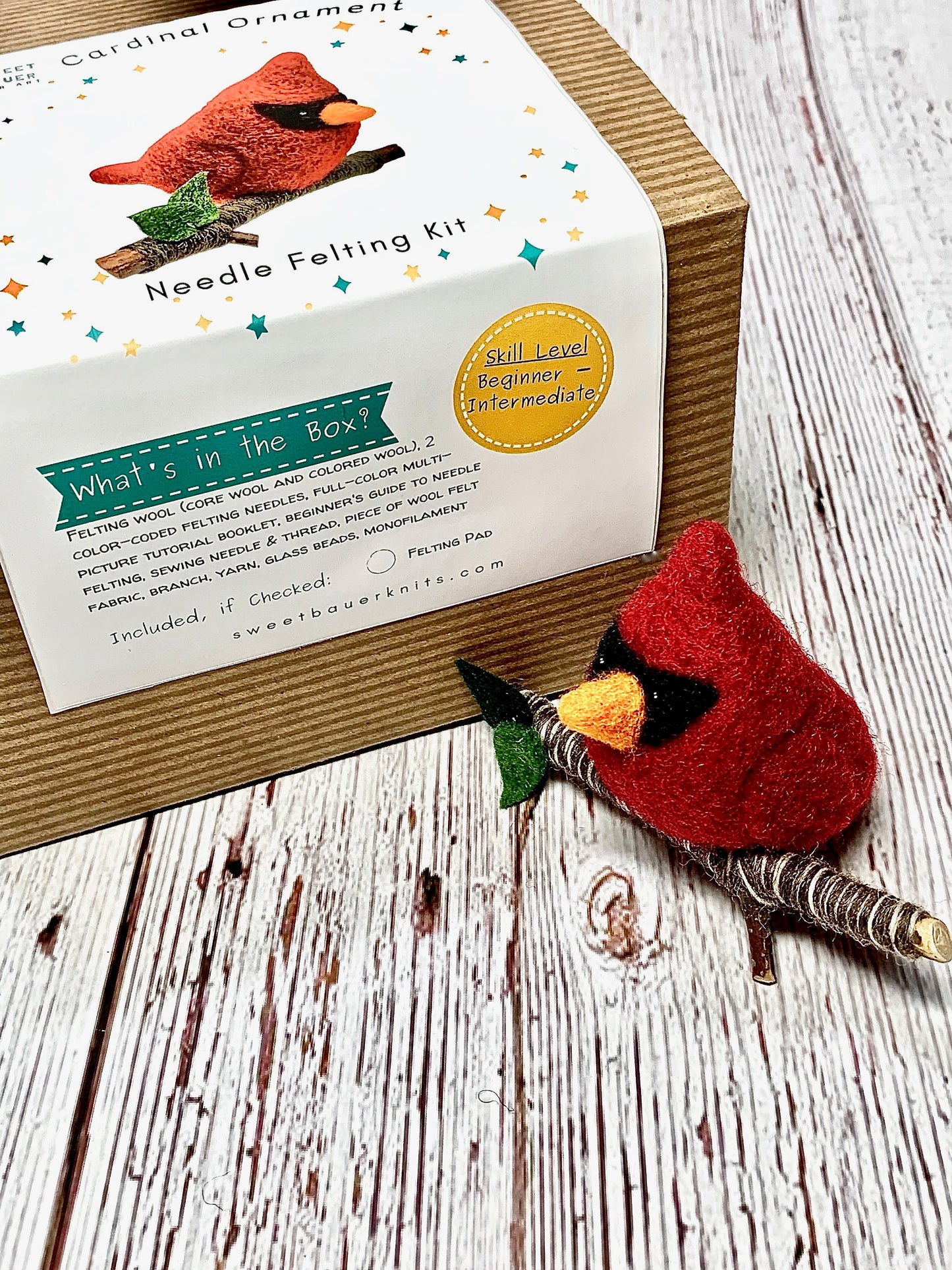Needle Felting Kit for Beginner, Cardinal Christmas Ornament DIY Kit