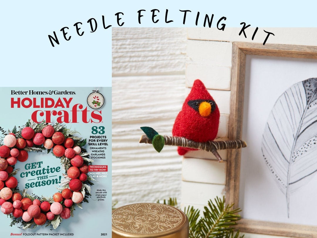 Needle Felting Kit for Beginner, Cardinal Christmas Ornament DIY Kit