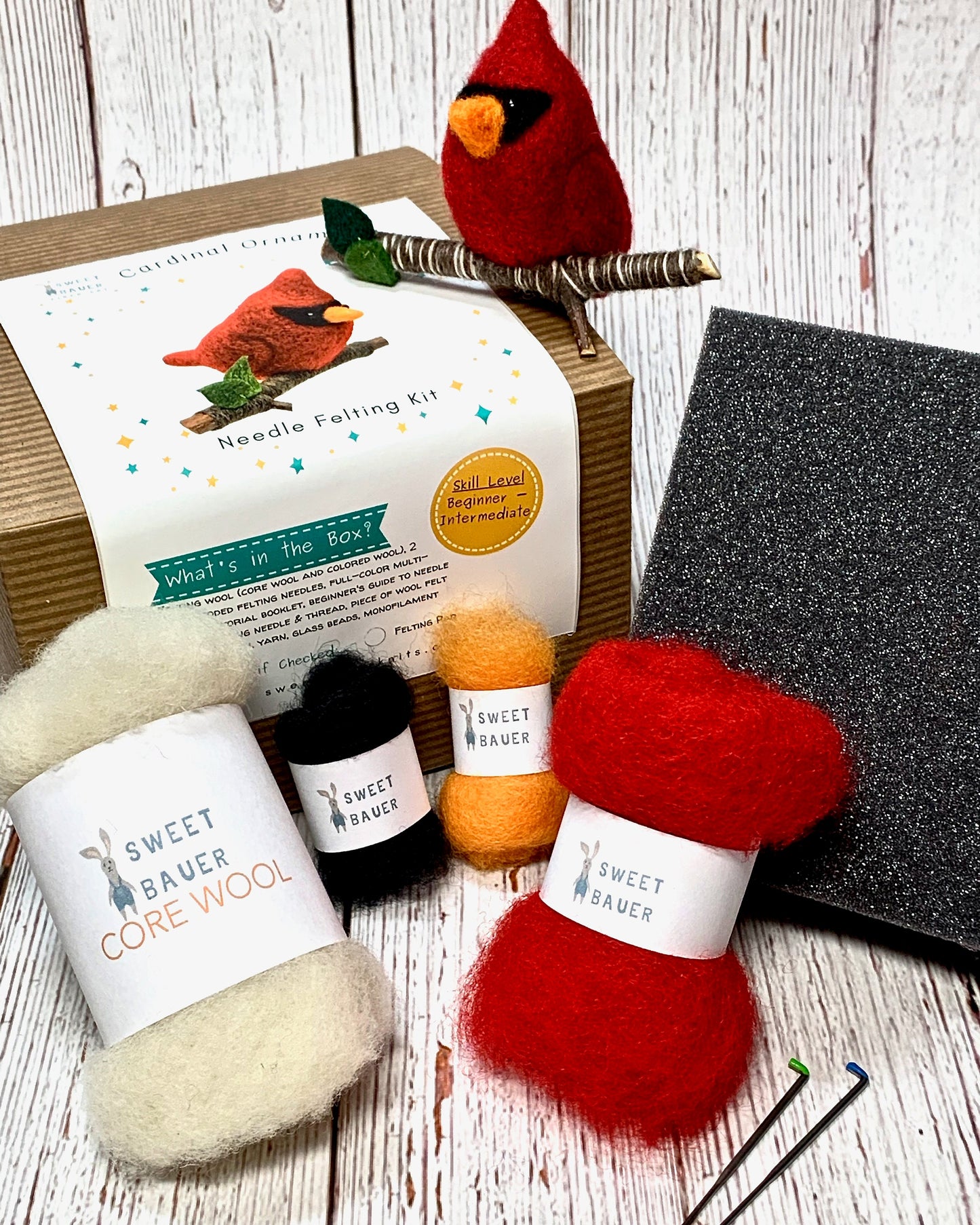 Needle Felting Kit for Beginner, Cardinal Christmas Ornament DIY Kit