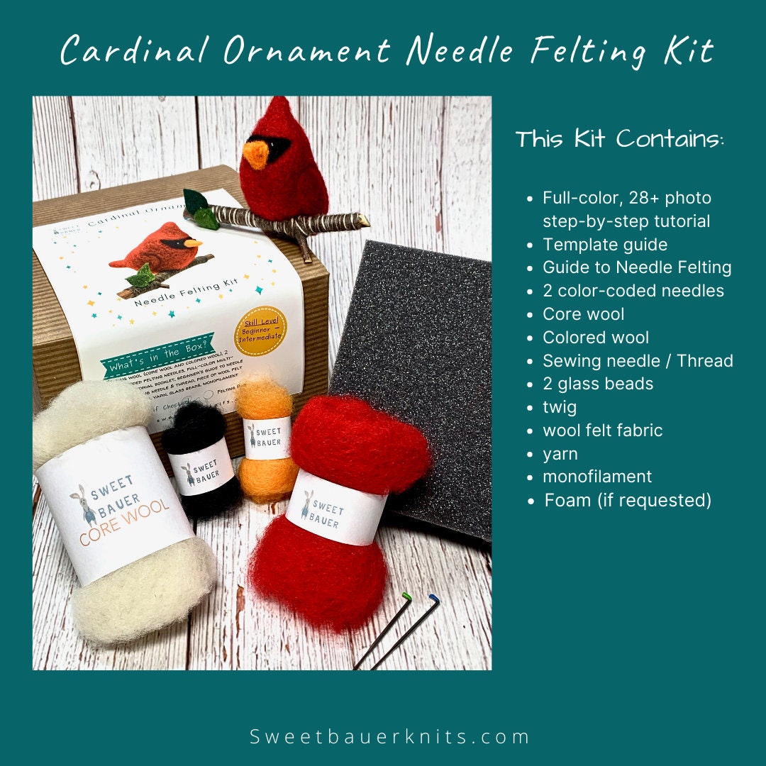 Needle Felting Kit for Beginner, Cardinal Christmas Ornament DIY Kit