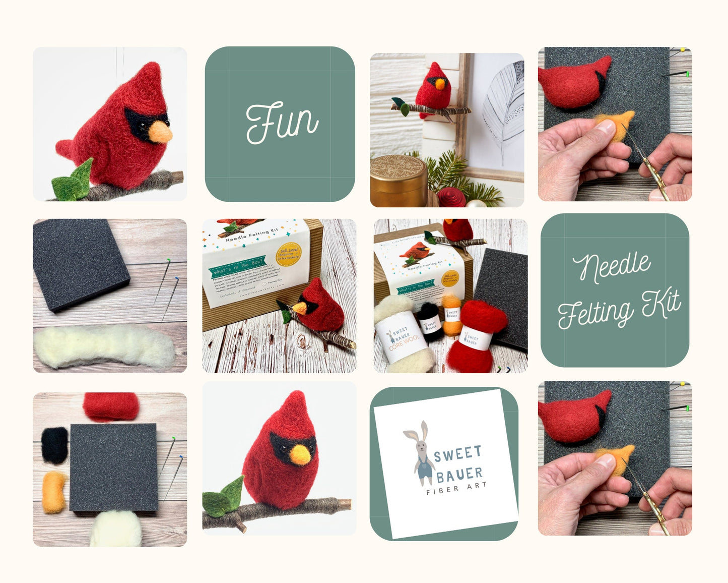 Needle Felting Kit for Beginner, Cardinal Christmas Ornament DIY Kit