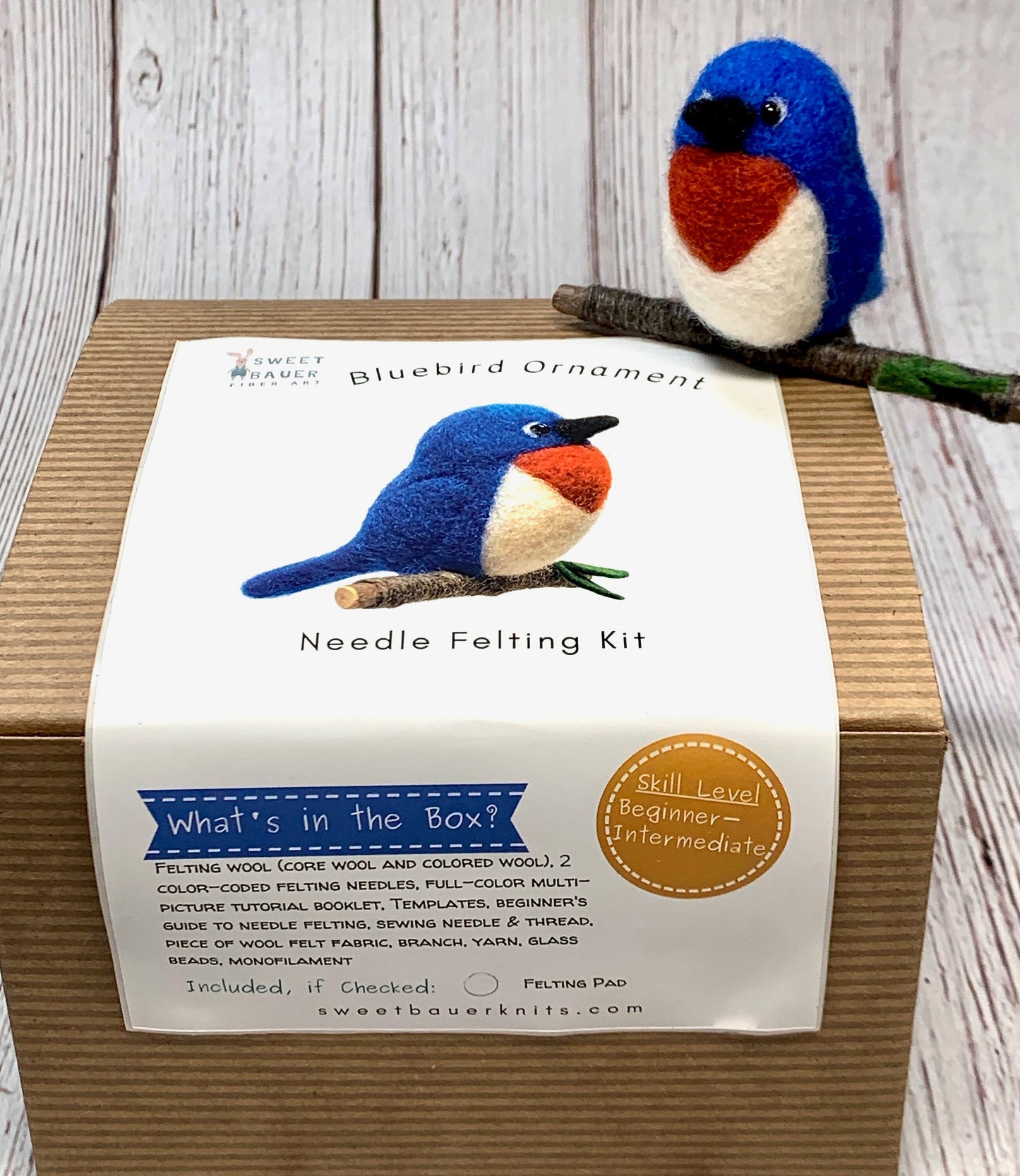 Needle Felting Kit, Bluebird Felting Kit, Needle Felted Christmas Ornament DIY