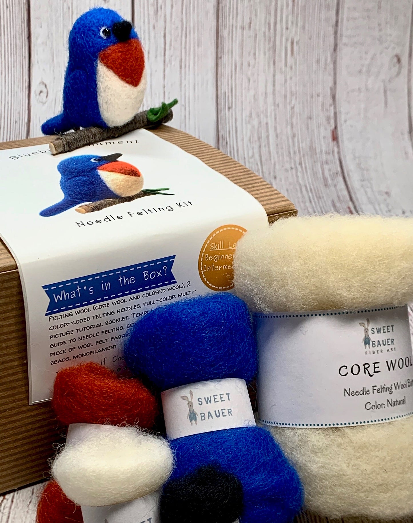 Needle Felting Kit, Bluebird Felting Kit, Needle Felted Christmas Ornament DIY