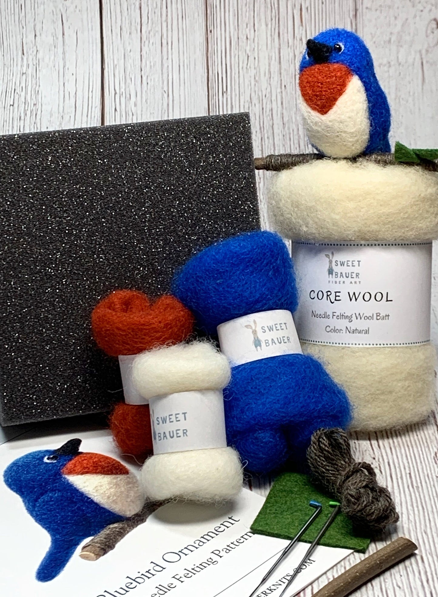 Needle Felting Kit, Bluebird Felting Kit, Needle Felted Christmas Ornament DIY