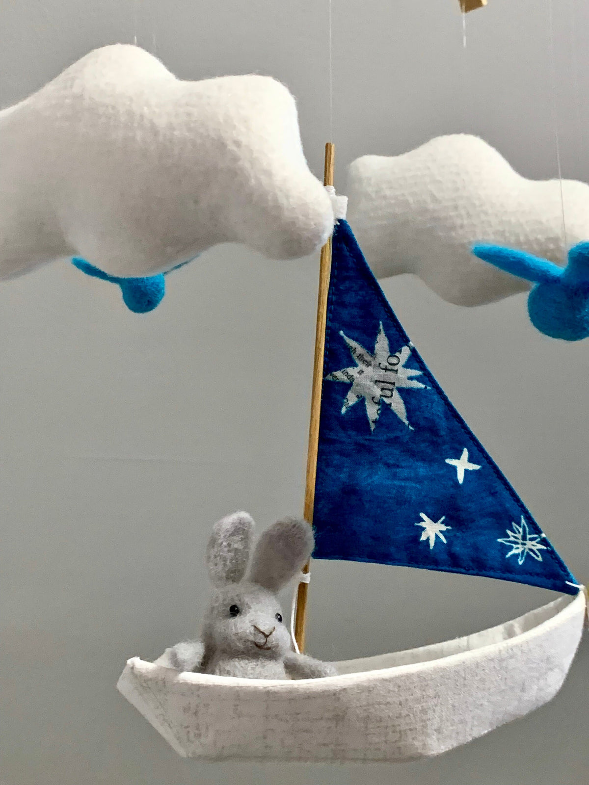 Sailboat Mobile with Gray Bunny