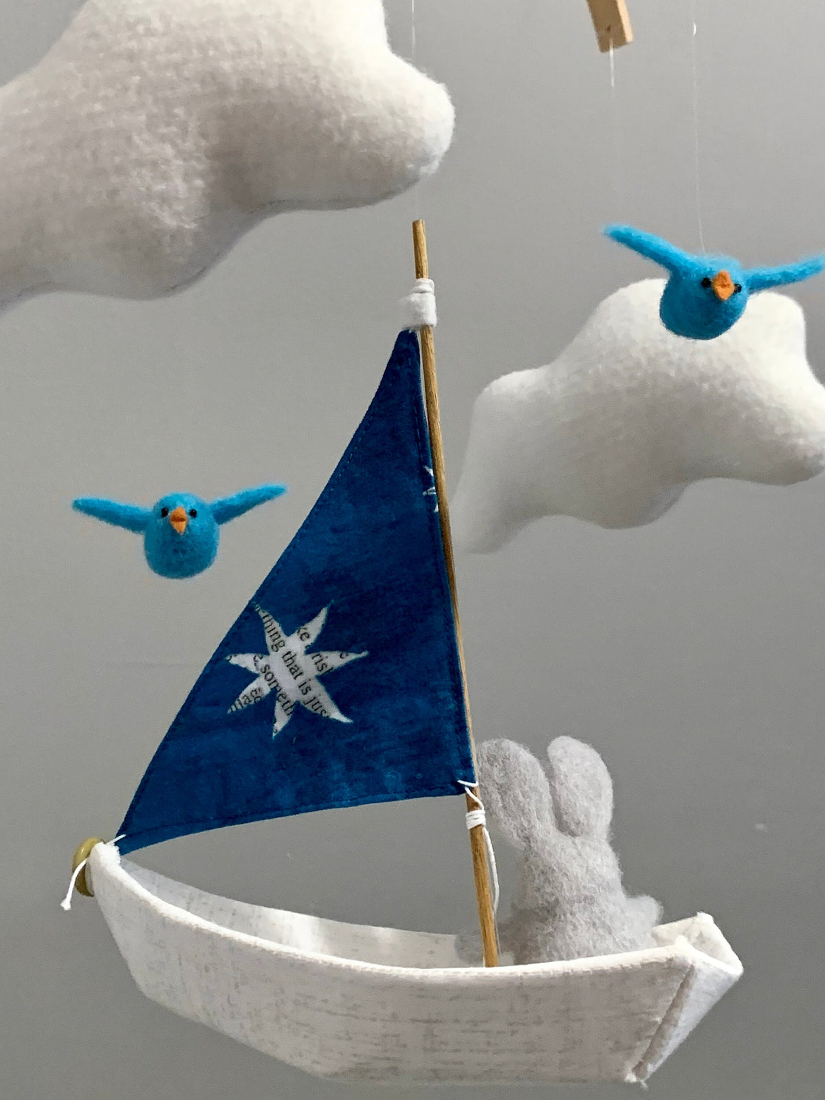 Sailboat Mobile with Gray Bunny