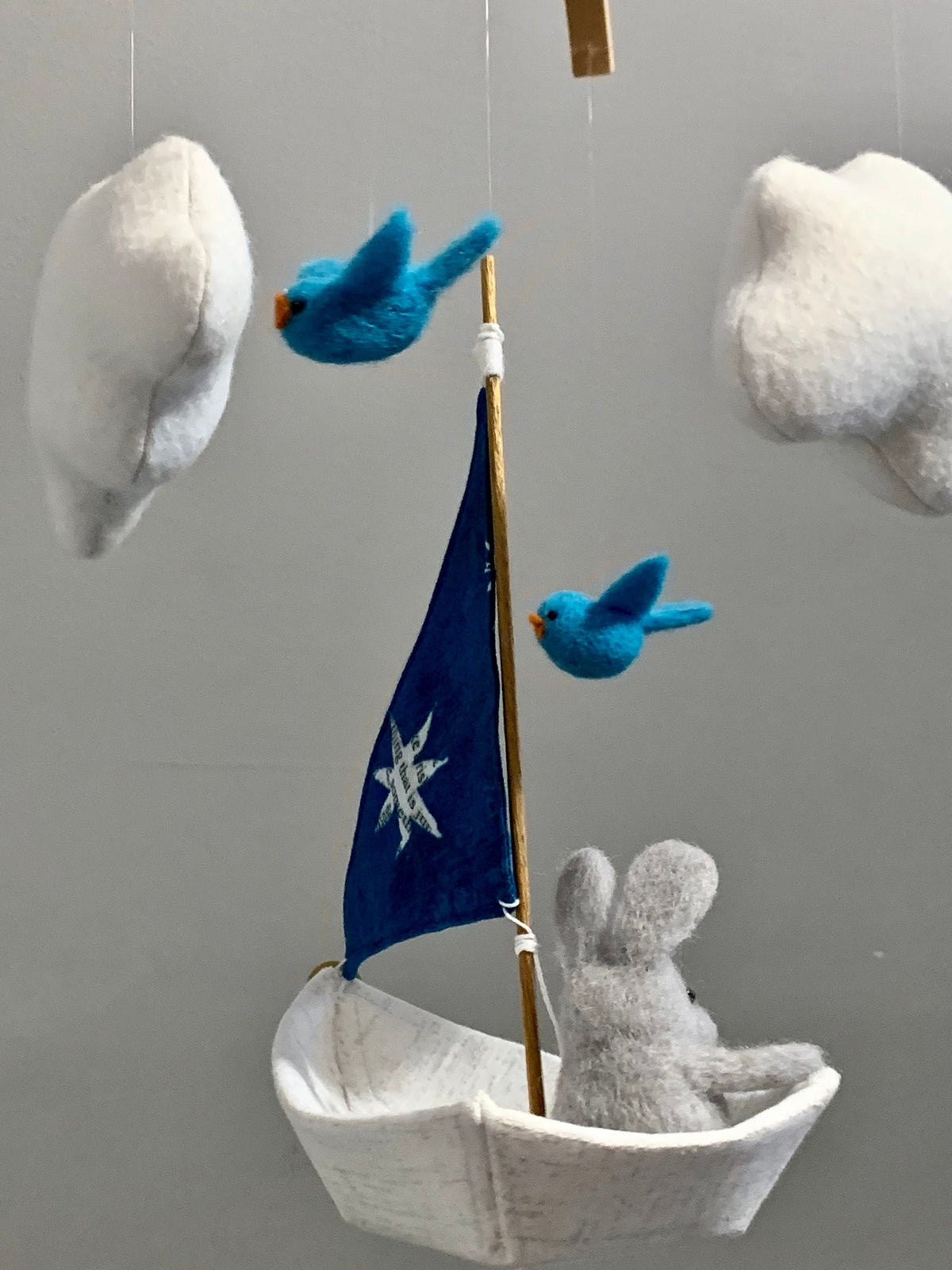 Sailboat Mobile with Gray Bunny
