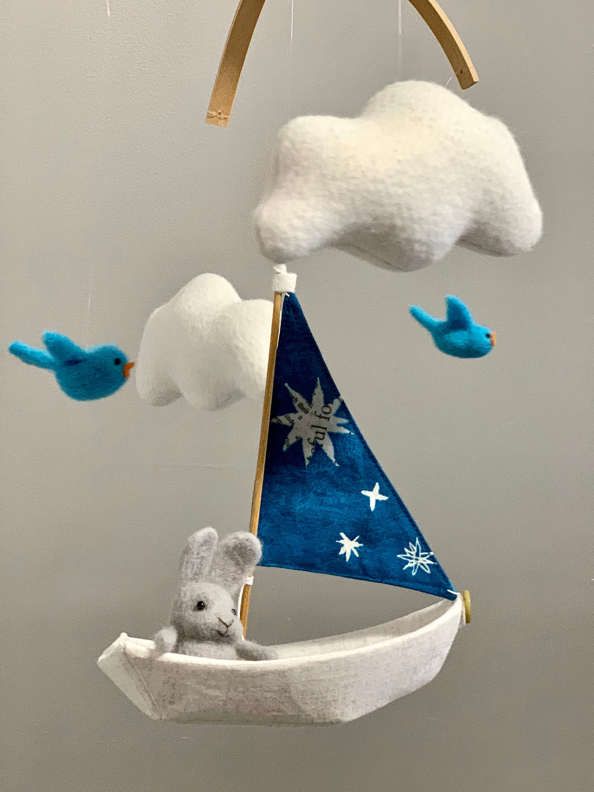 Sailboat Mobile with Gray Bunny