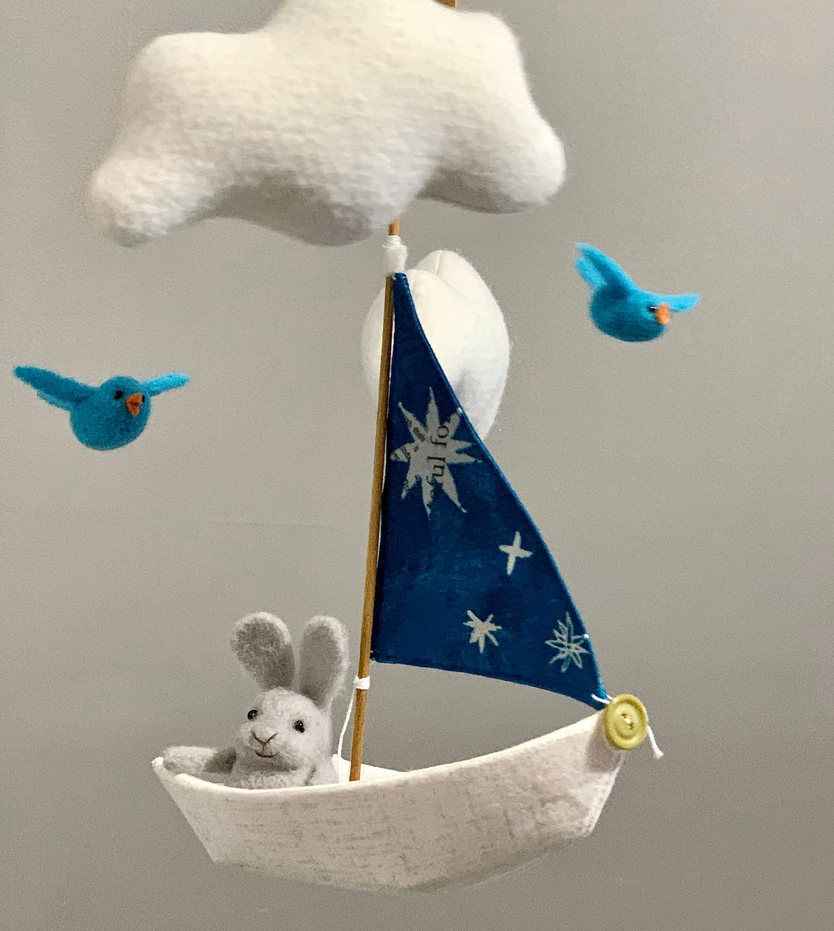 Sailboat Mobile with Gray Bunny