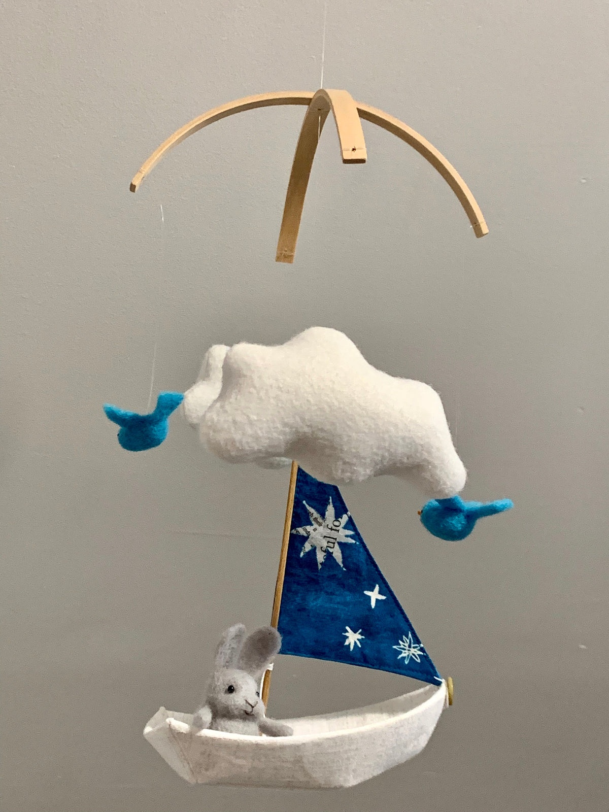 Sailboat Mobile with Gray Bunny