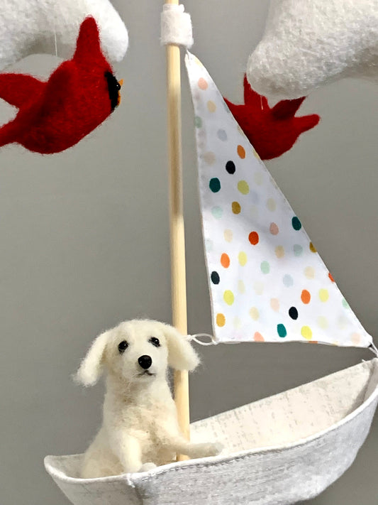 Sailboat Mobile, Labrador Retriever Mobile, Sailboat Nursery Art, Gender Neutral Nursery Decor