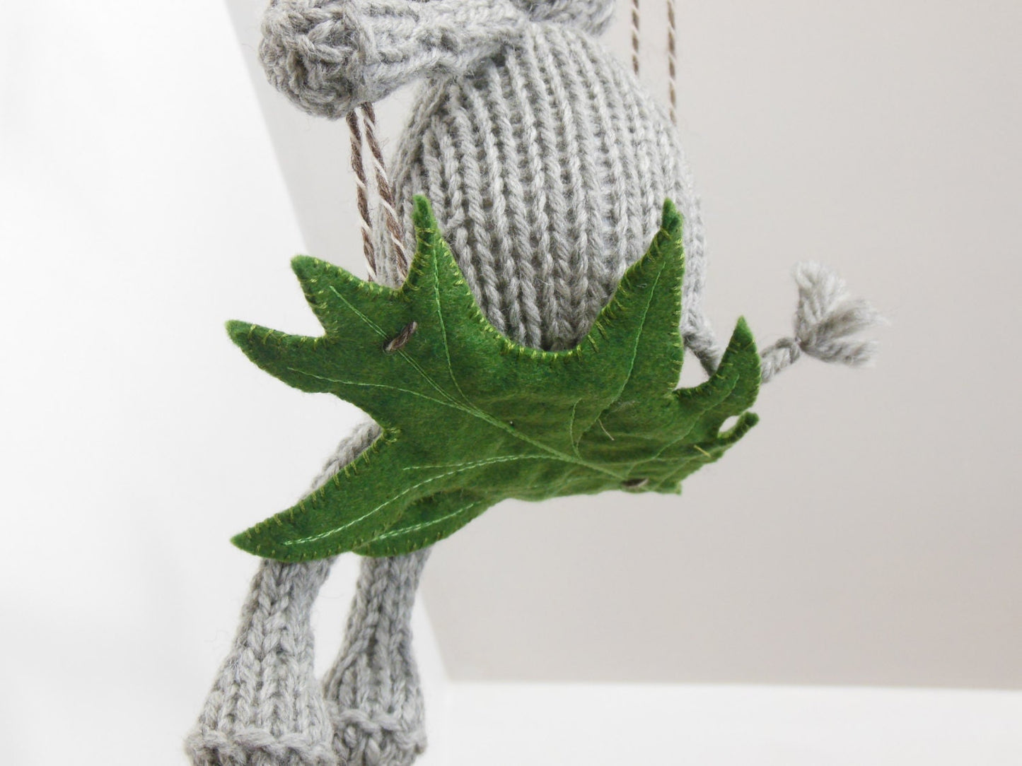 Large Knit Gray Elephant on a Swing Mobile