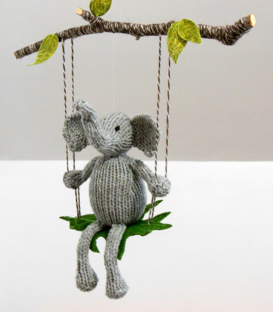 Large Knit Gray Elephant on a Swing Mobile