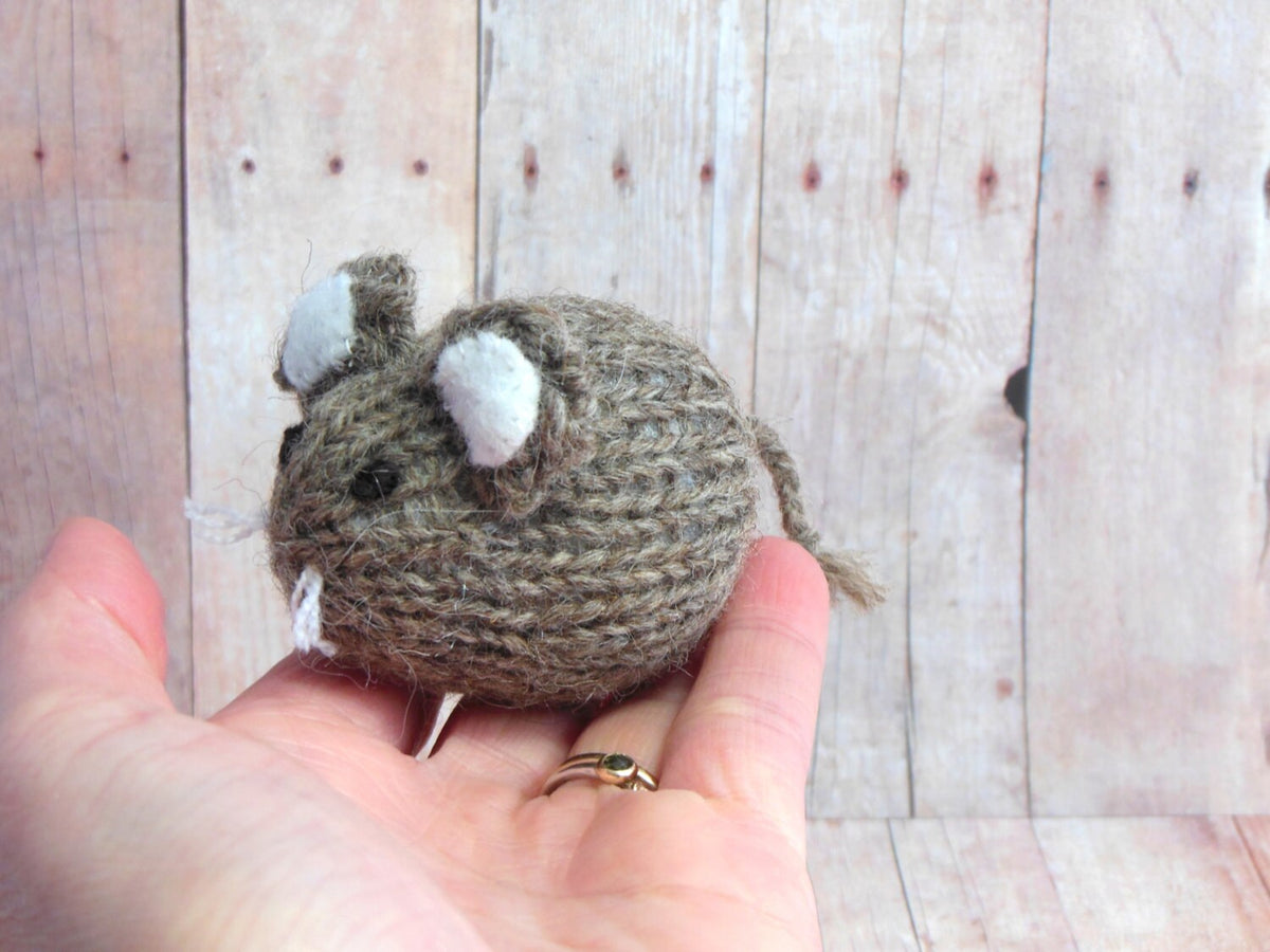 Knit Gray Brown Mouse Ornament, Mouse Stocking Stuffer