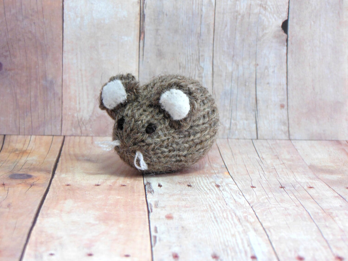 Knit Gray Brown Mouse Ornament, Mouse Stocking Stuffer