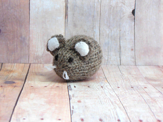 Knit Gray Brown Mouse Ornament, Mouse Stocking Stuffer