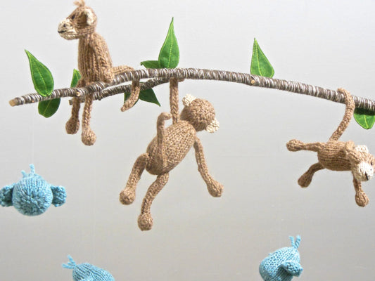 Monkey Baby Mobile, Jungle Baby Mobile, Monkey Nursery Decor, Jungle Animals, Monkey Hanging Crib Mobile, Baby Mobiles, Monkey Nursery Art