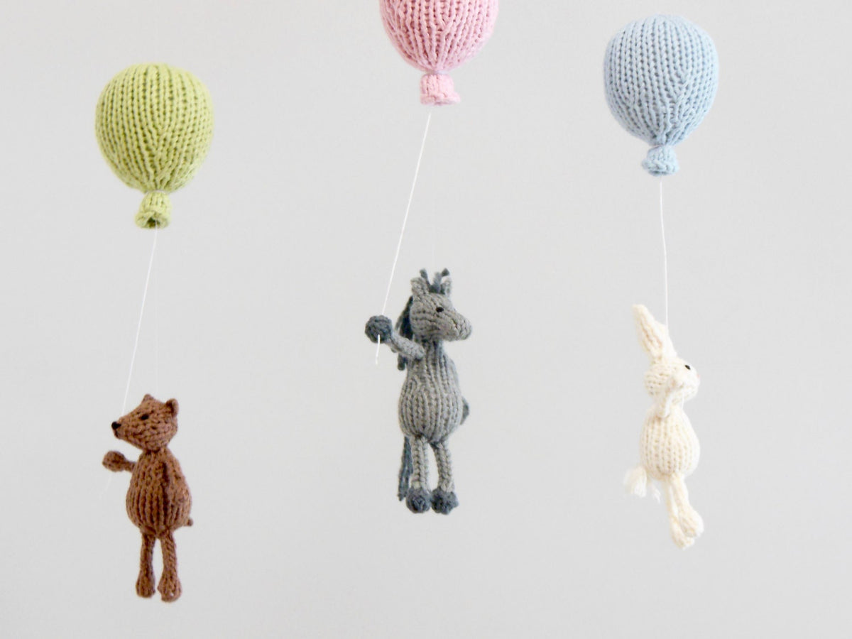White Bunny in Hot Air Balloon Baby Mobile
