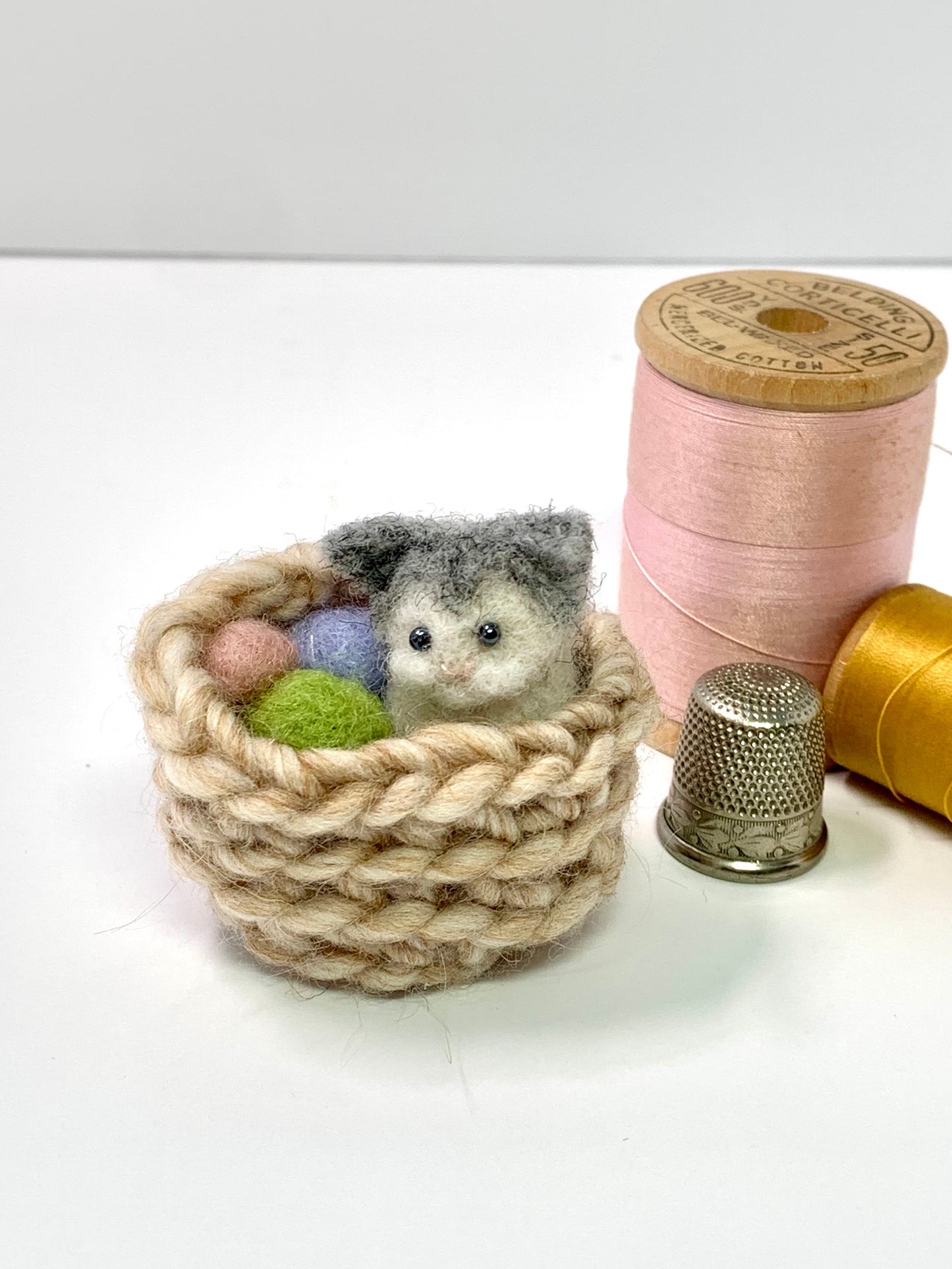 Cat in Basket of Yarn Ornament