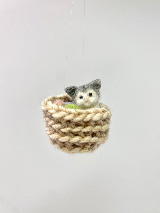 Cat in Basket of Yarn Ornament
