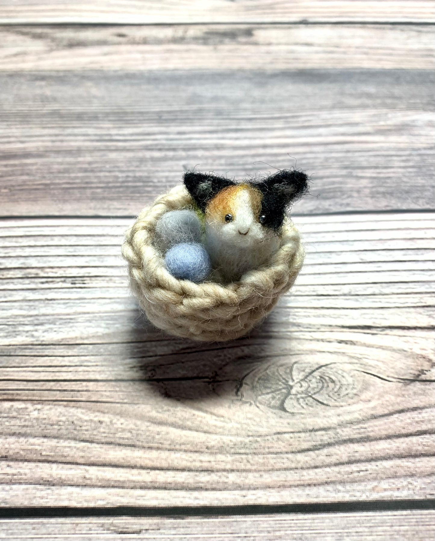 Calico Cat in Basket of Yarn Ornament