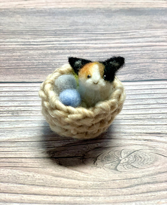 Calico Cat in Basket of Yarn Ornament