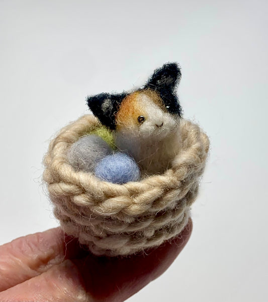 Calico Cat in Basket of Yarn Ornament