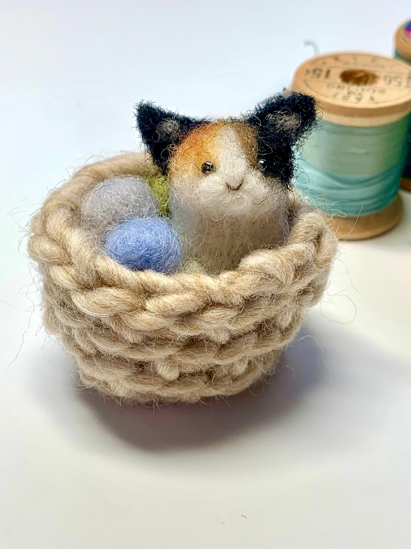 Calico Cat in Basket of Yarn Ornament