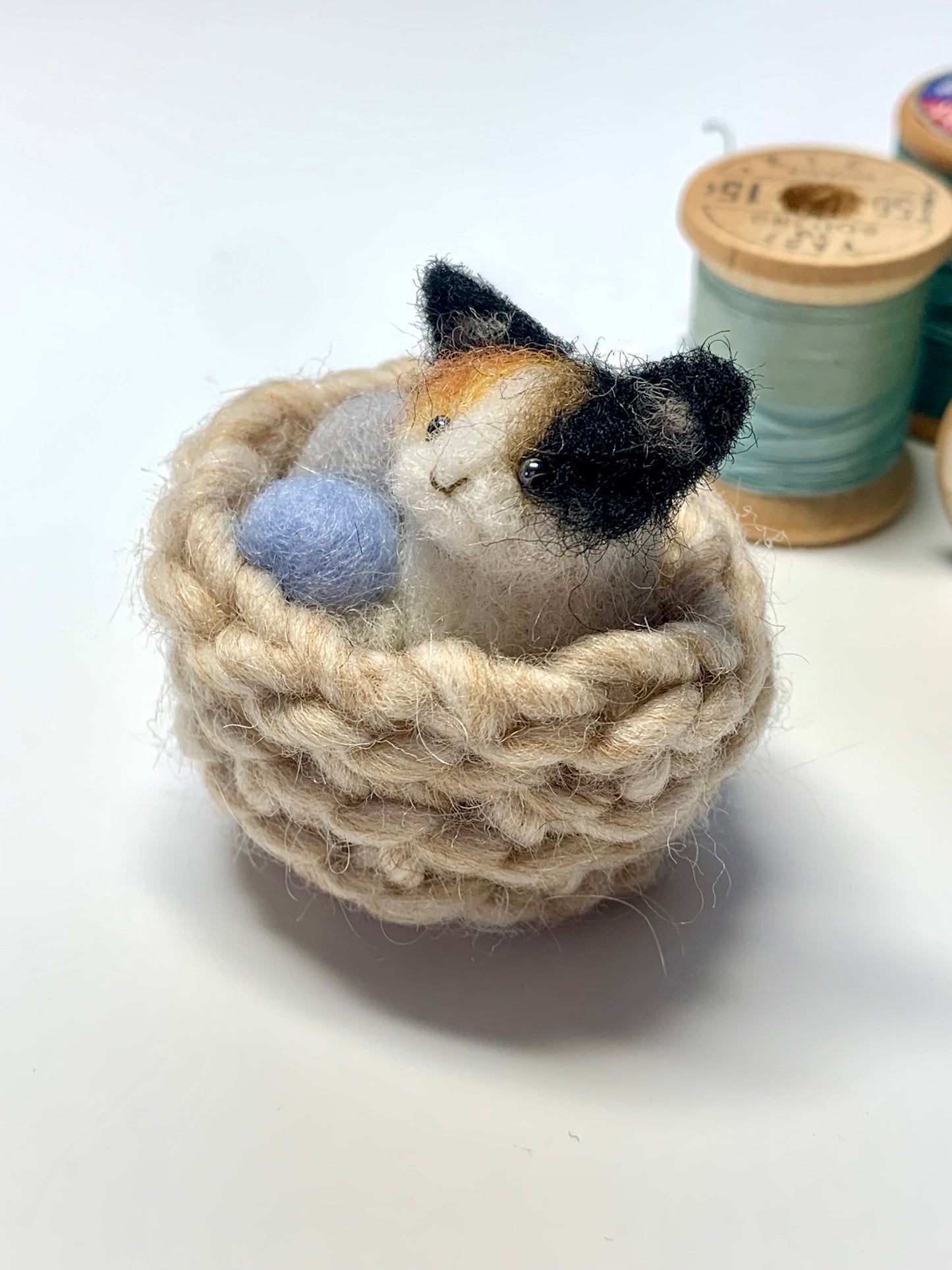 Calico Cat in Basket of Yarn Ornament