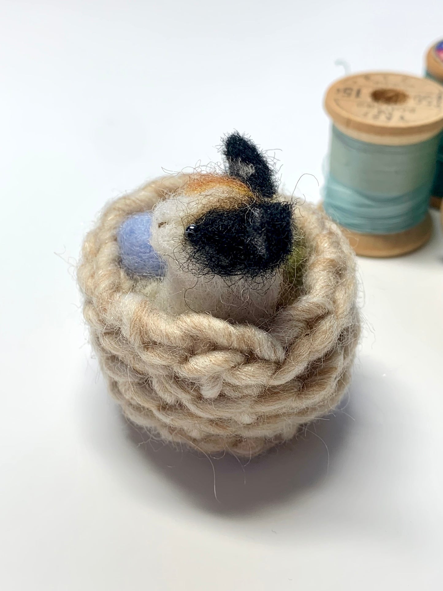 Calico Cat in Basket of Yarn Ornament