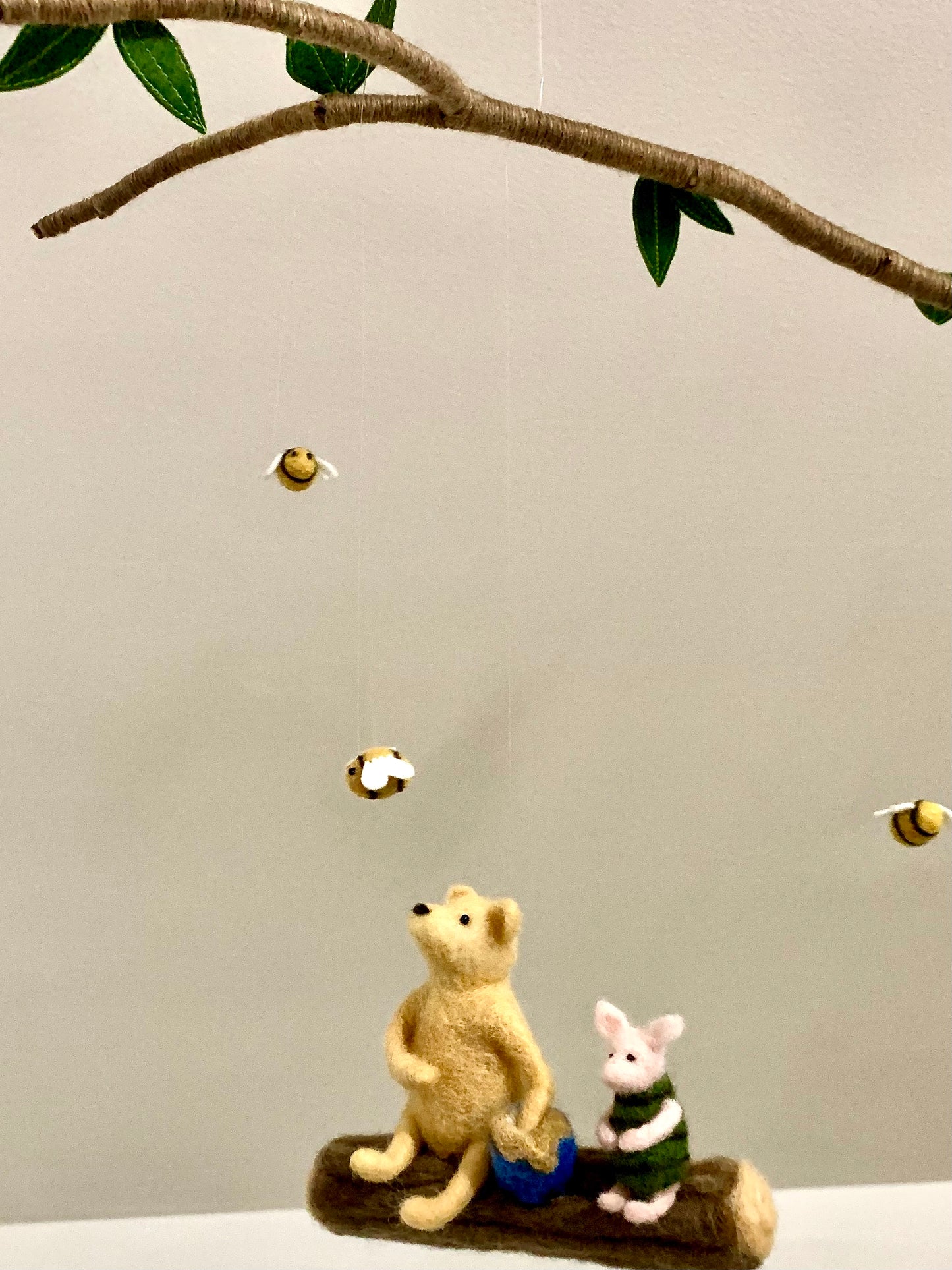 Classic Winnie and Piglet Mobile, Needle-Felted Art
