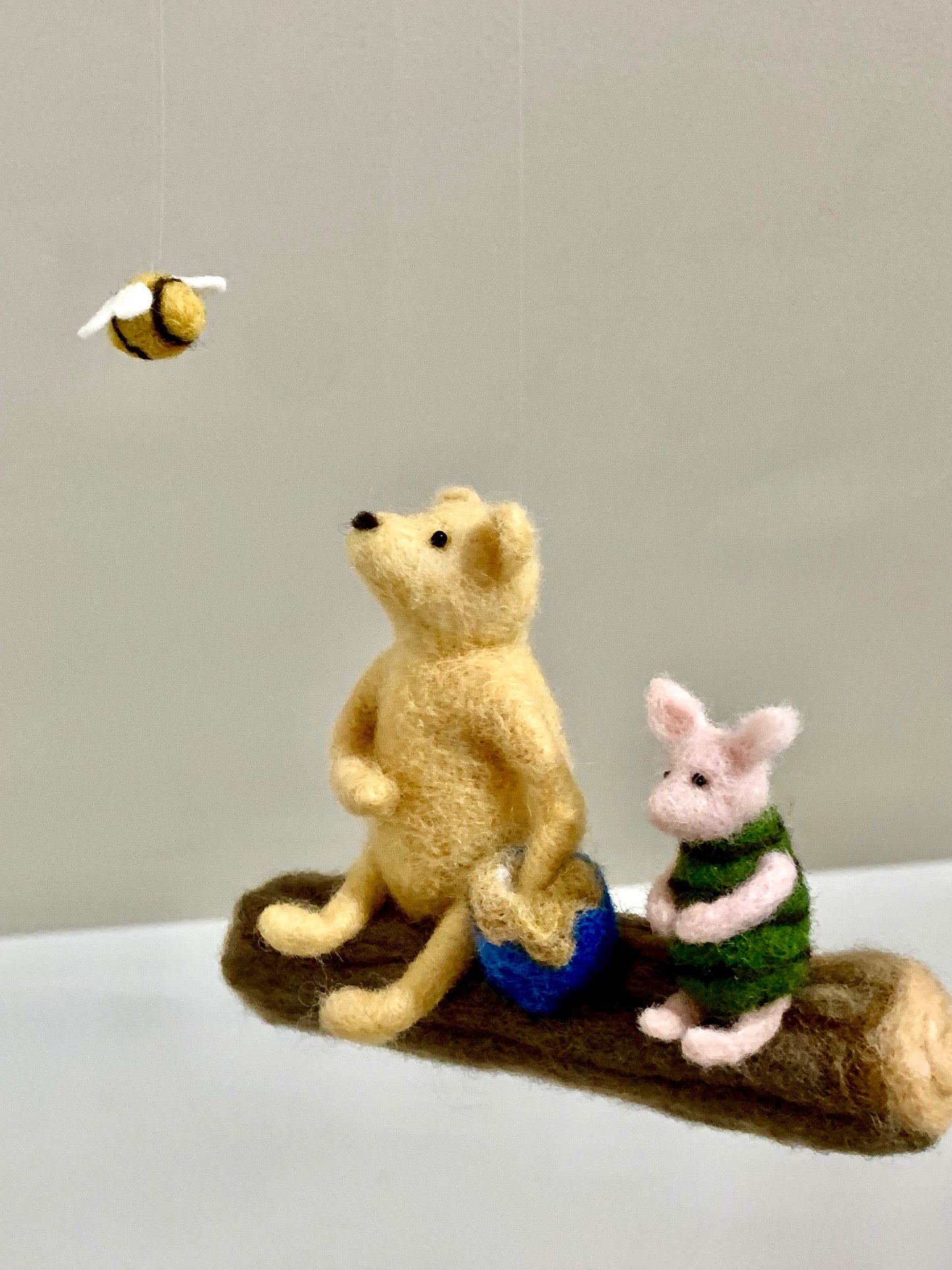 Classic Winnie and Piglet Mobile, Needle-Felted Art