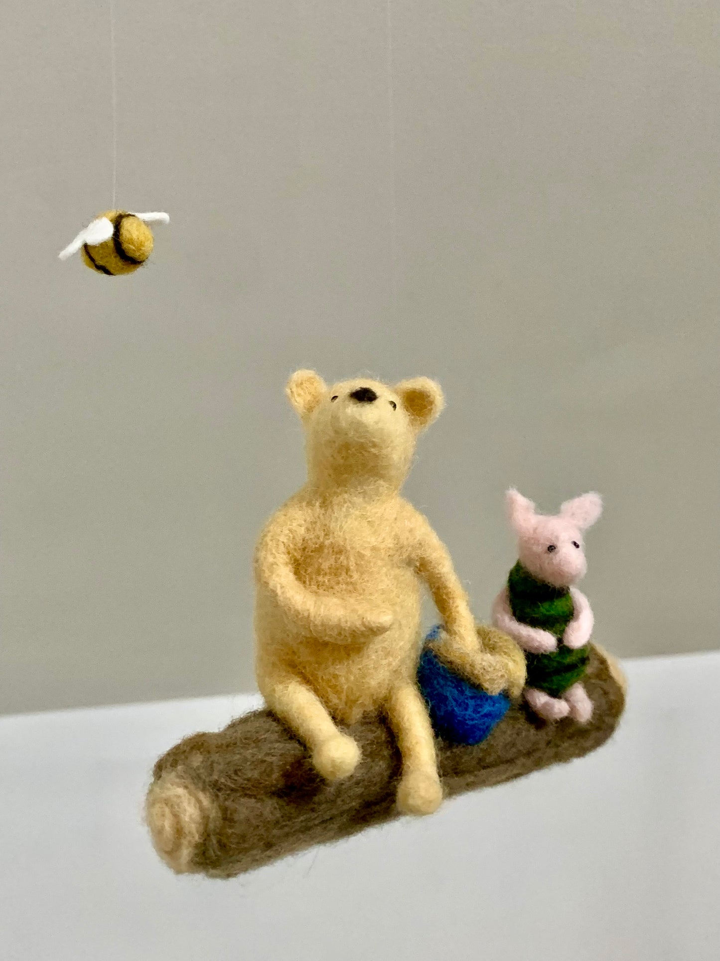 Classic Winnie and Piglet Mobile, Needle-Felted Art