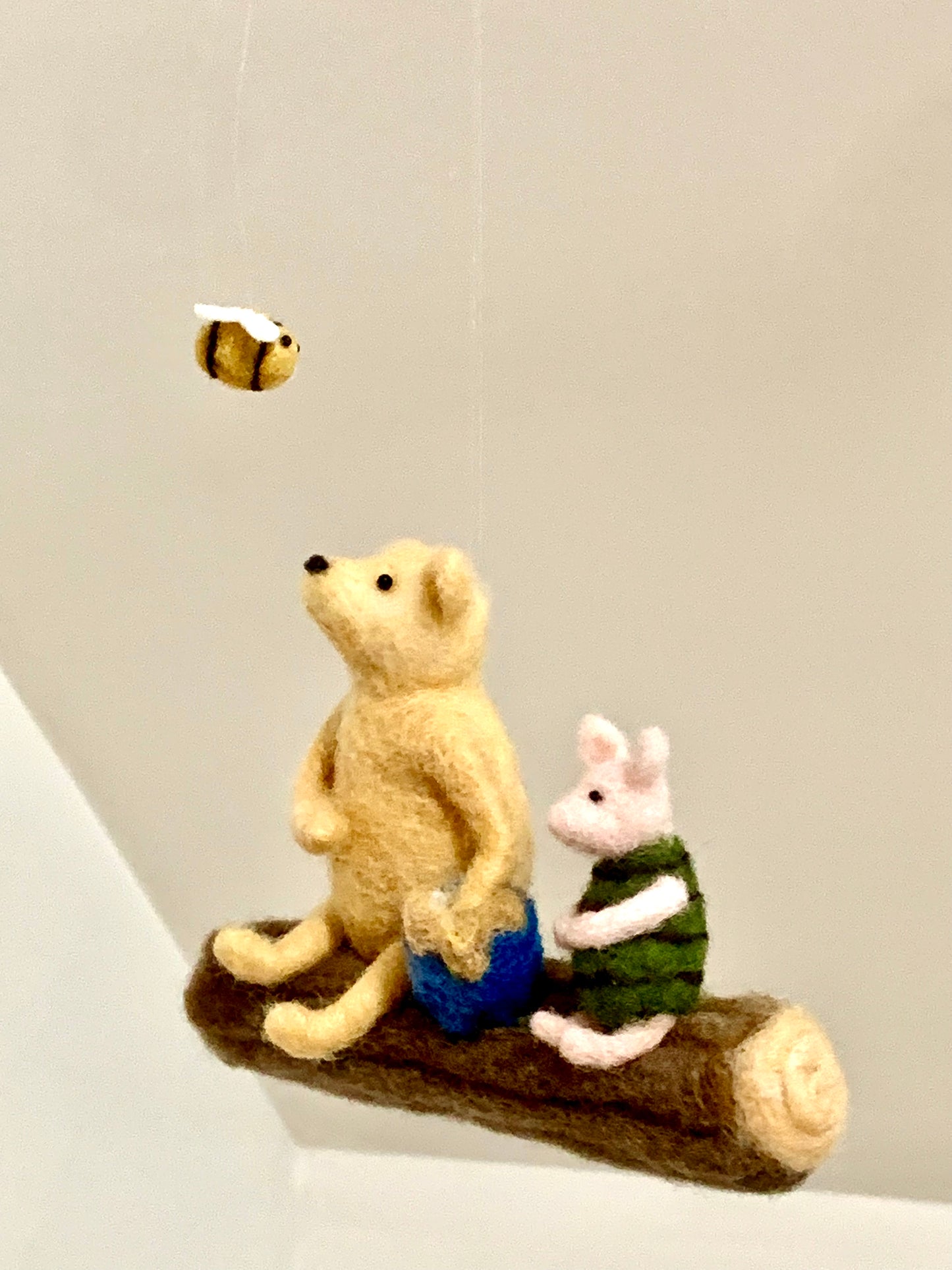 Classic Winnie and Piglet Mobile, Needle-Felted Art