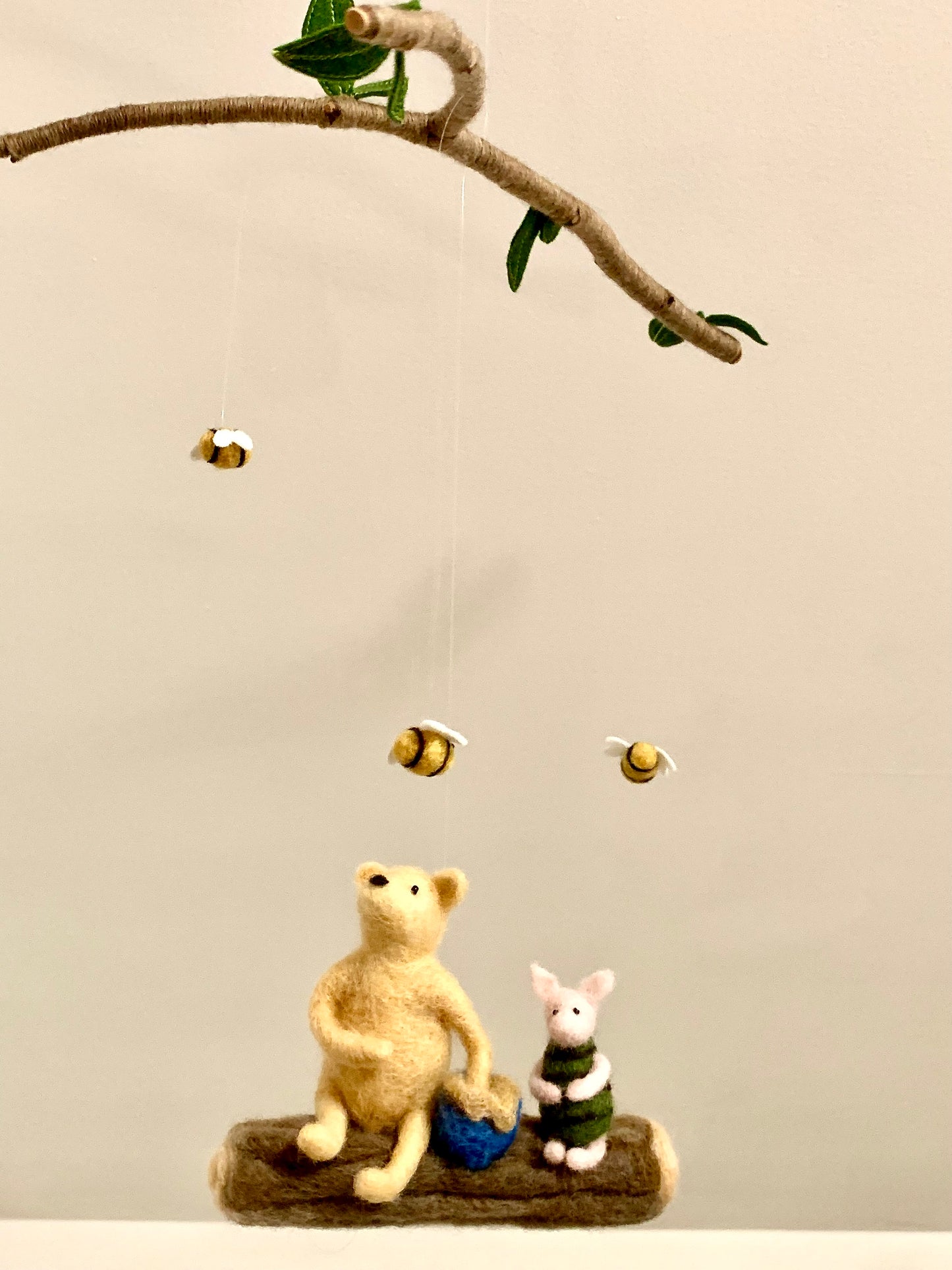 Classic Winnie and Piglet Mobile, Needle-Felted Art
