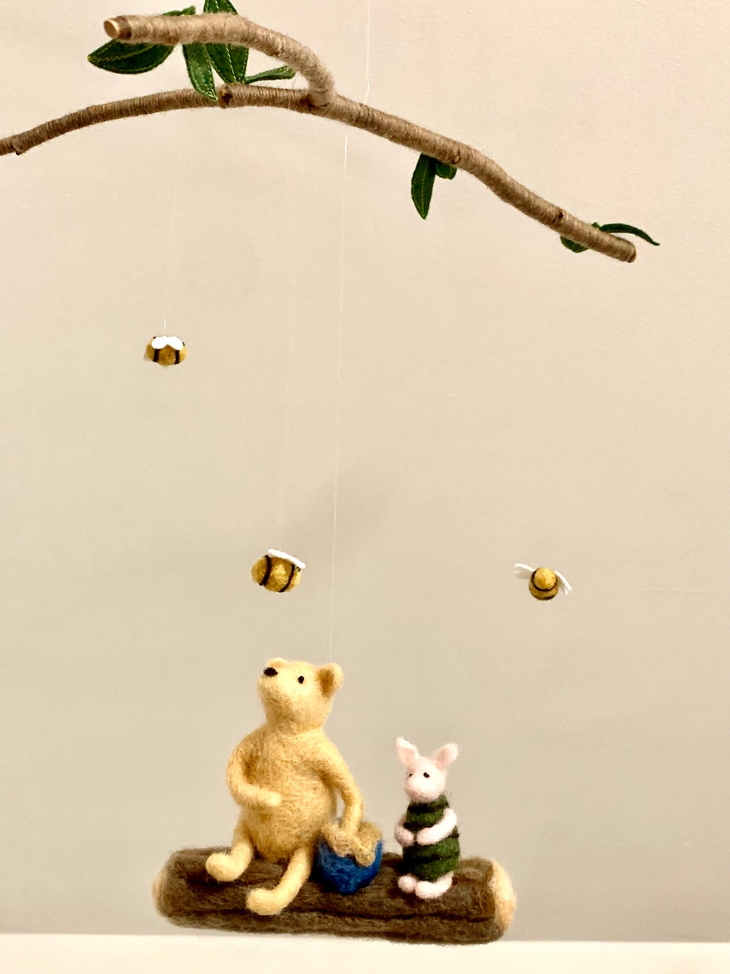 Classic Winnie and Piglet Mobile, Needle-Felted Art