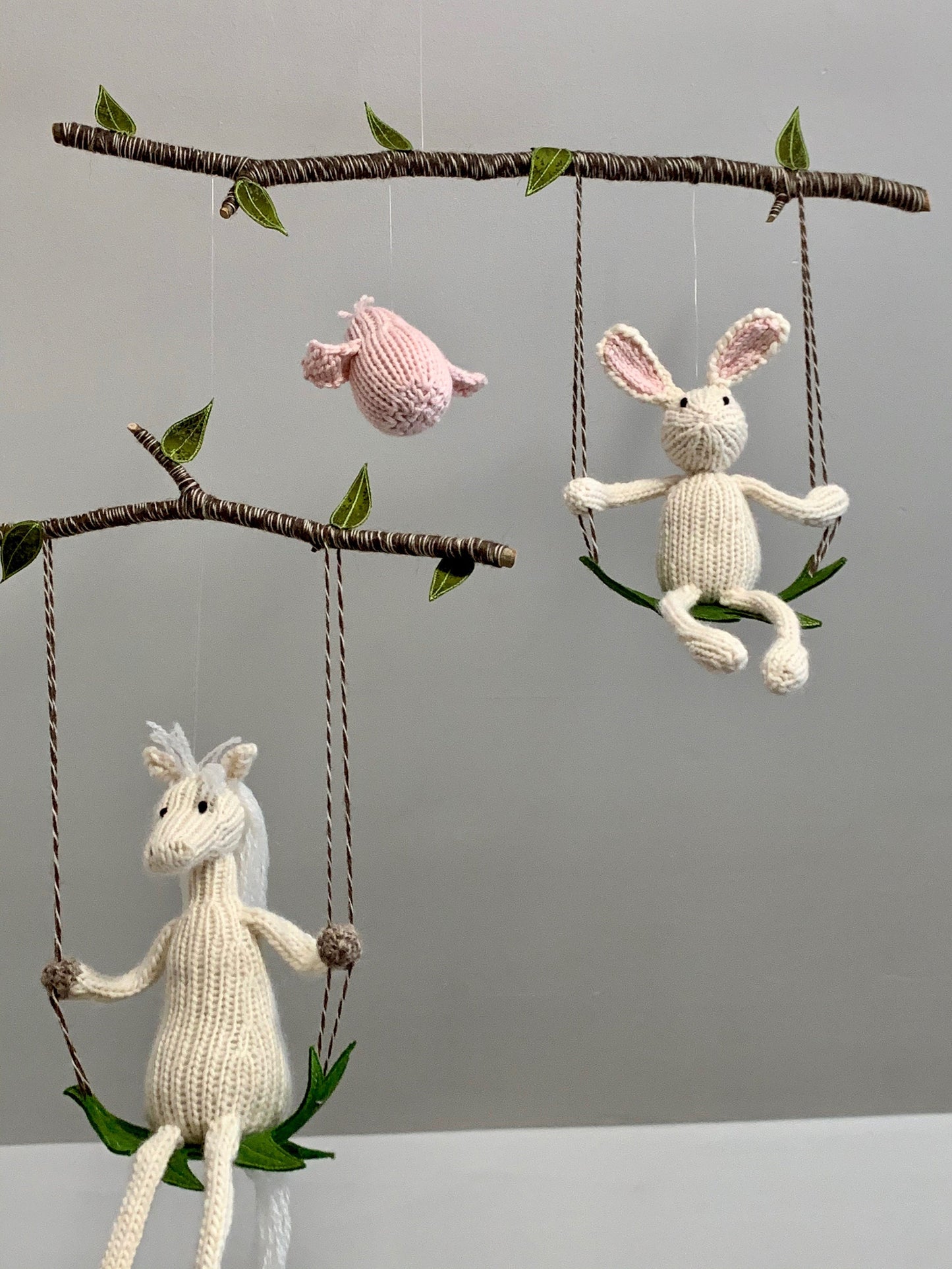 White Bunny and Horse Mobile, Custom Animal Mobile