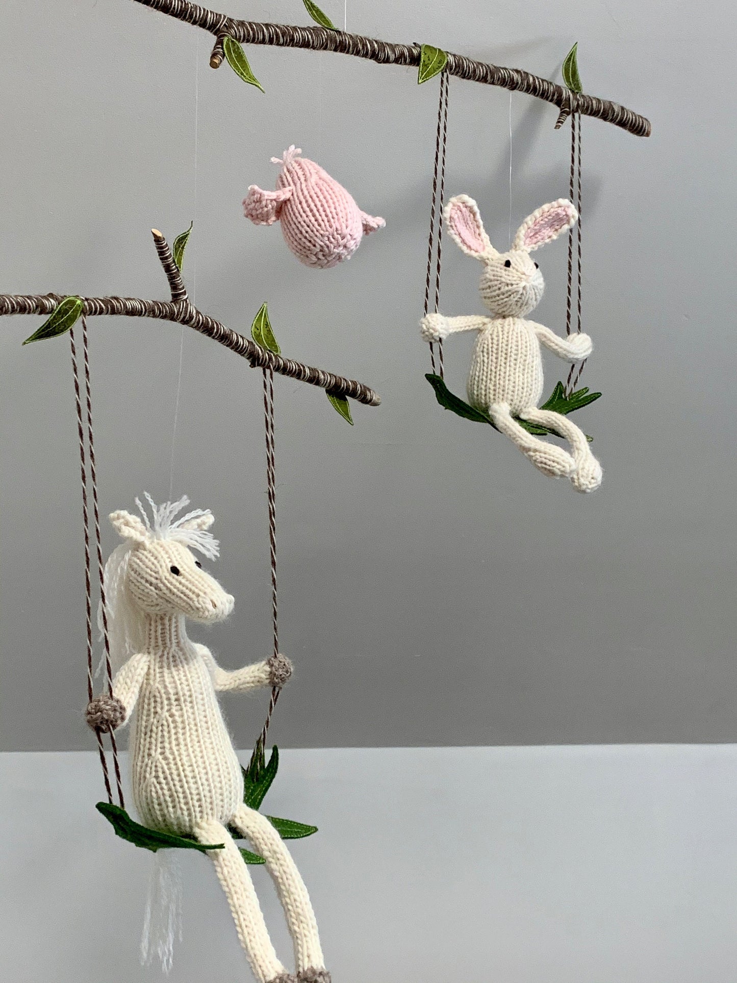 White Bunny and Horse Mobile, Custom Animal Mobile