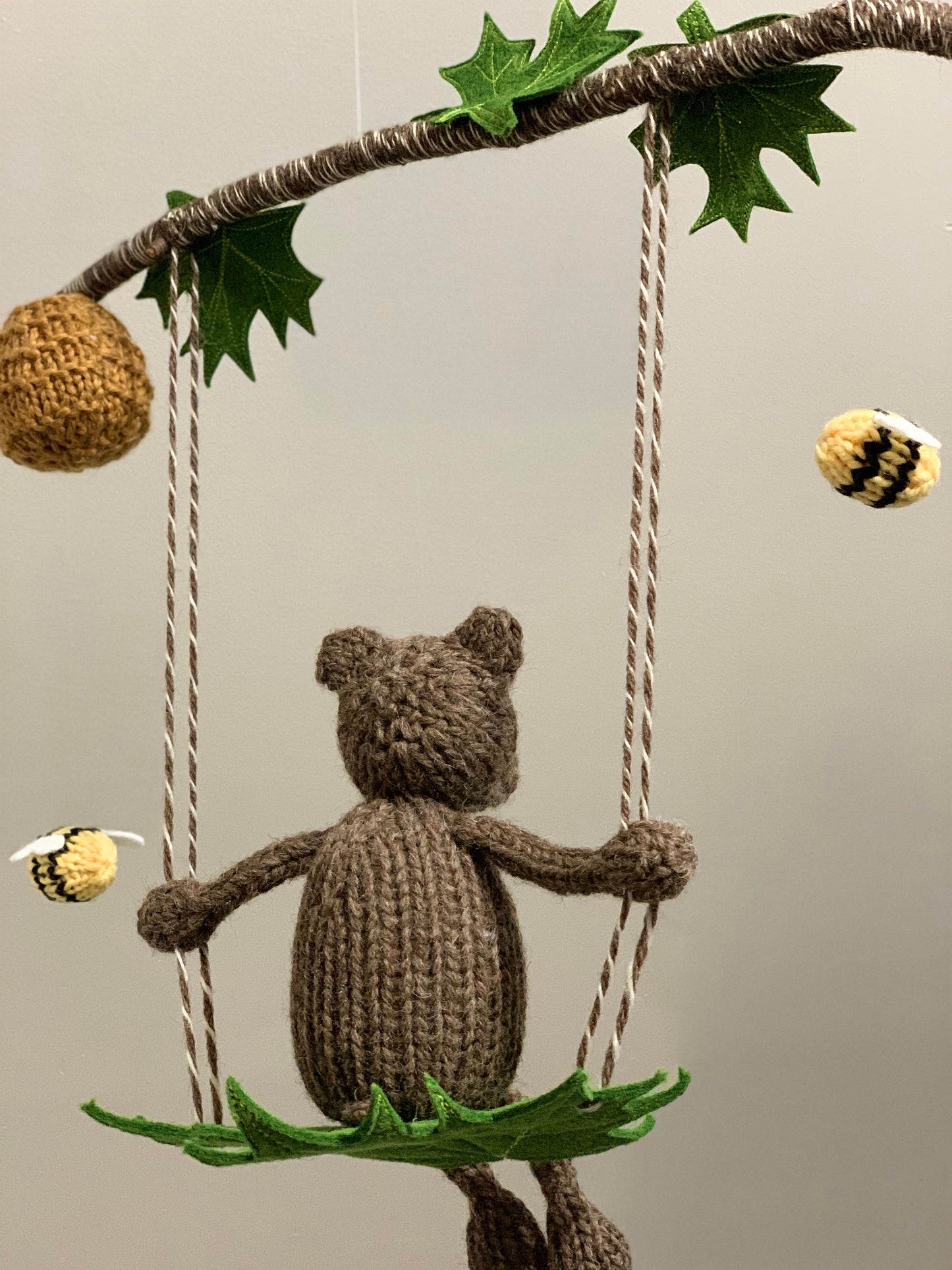 Bear Baby Mobile, Knit Bear and Bee Woodland Nursery Mobile