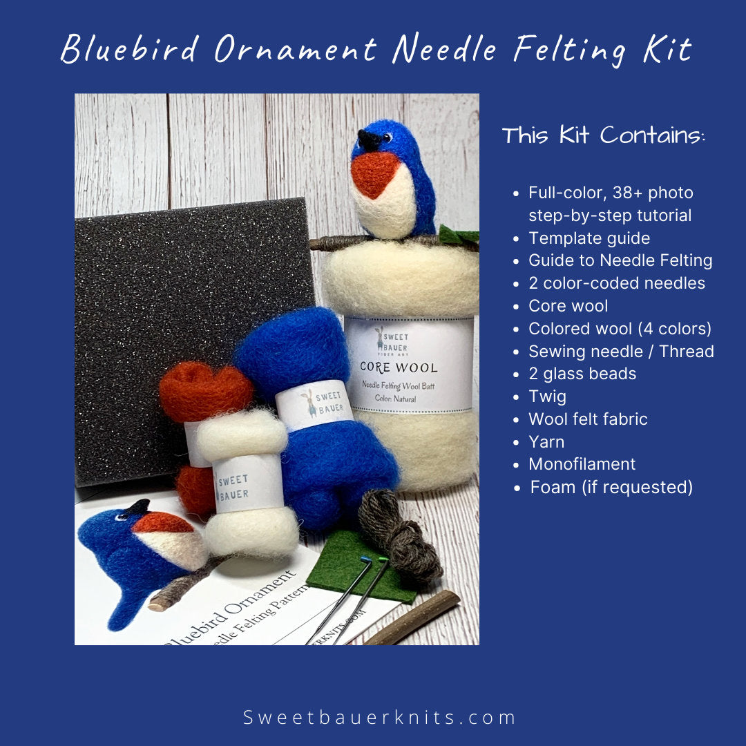 Needle Felting Kit, Bluebird Felting Kit, Needle Felted Christmas Ornament DIY