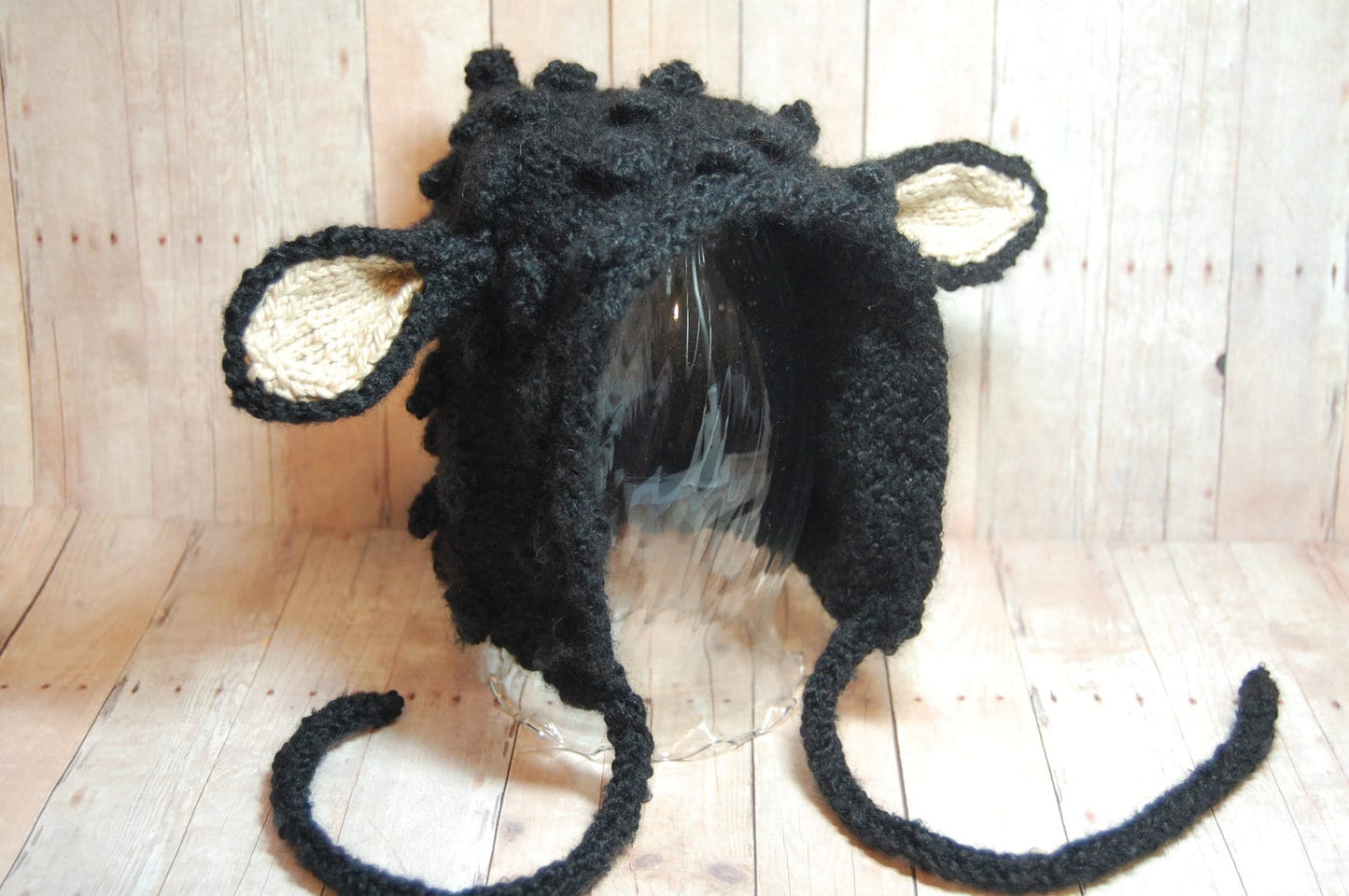 Black Lamb Hat, Knit Alpaca Sheep Bonnet, Teen - Adult Size Winter Hat