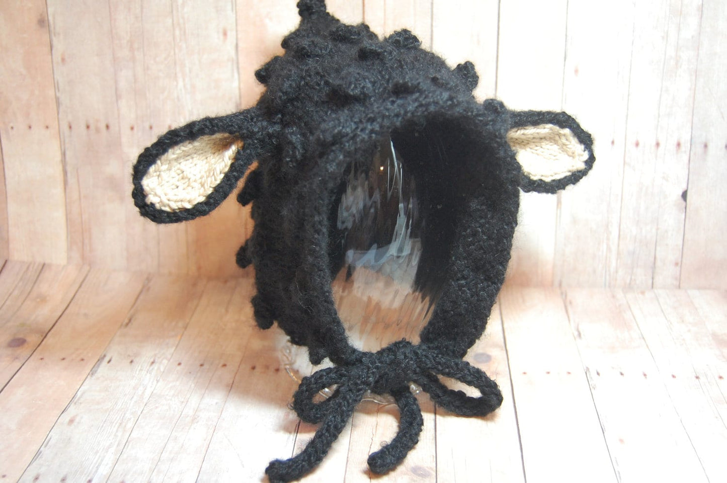 Black Lamb Hat, Knit Alpaca Sheep Bonnet, Teen - Adult Size Winter Hat
