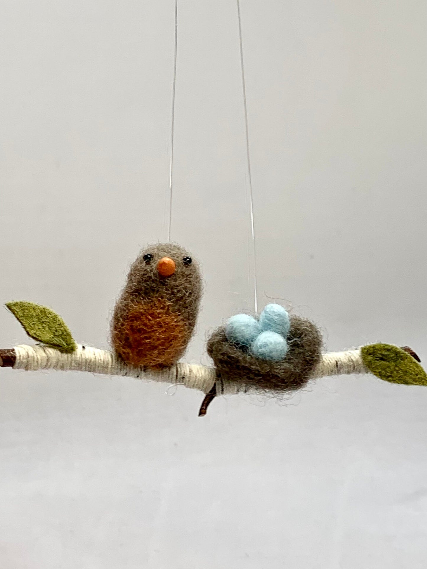 Robin Ornament, Needle Felted Bird Ornament, Robin with Nest Christmas Decor