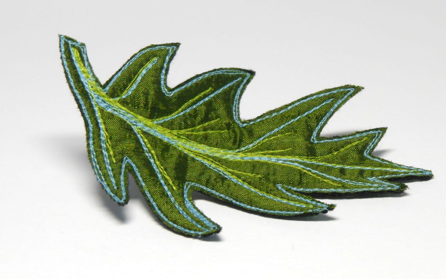 Oak Leaf Hair Clip, Green Silk Embroidered Hair Accessory