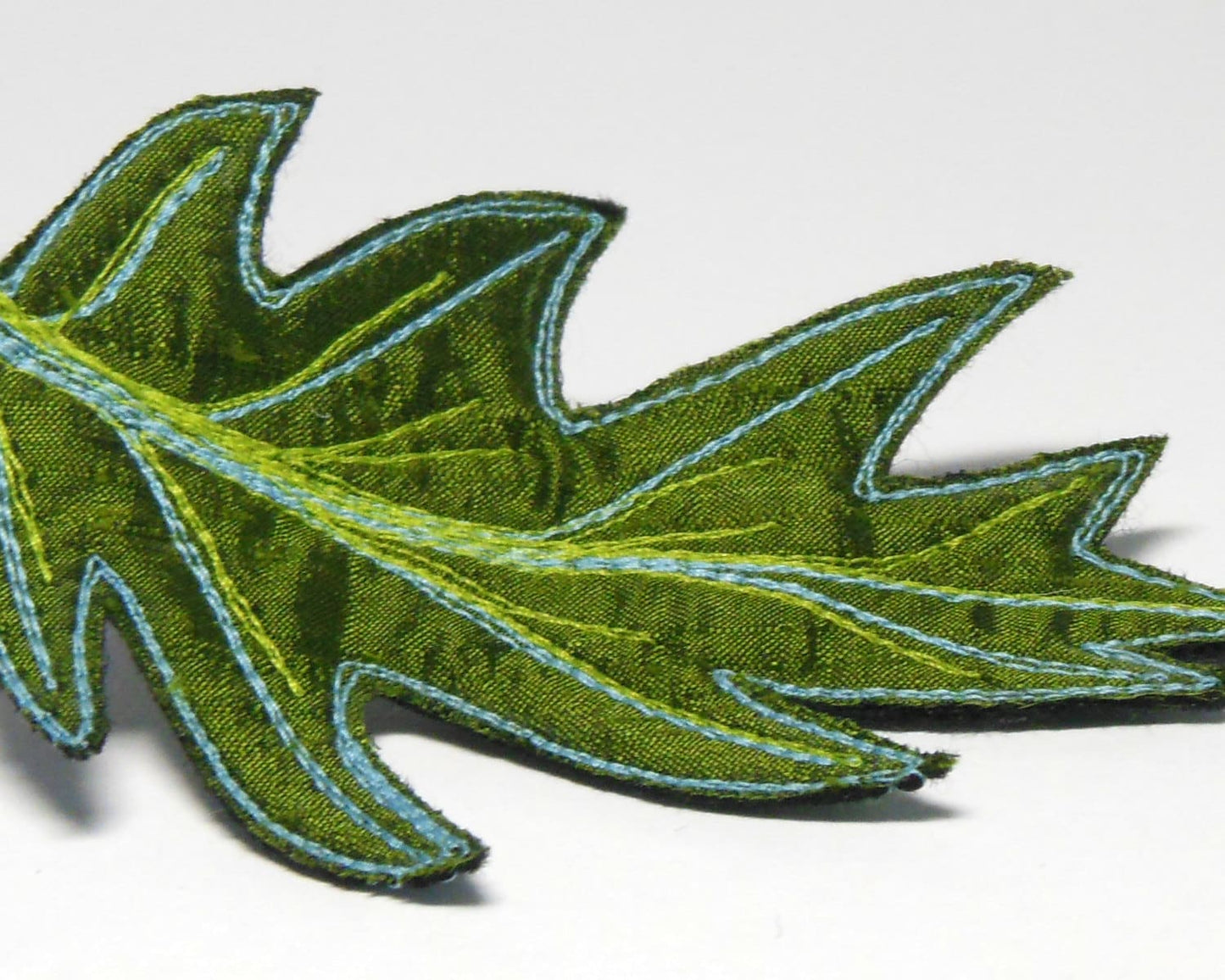 Oak Leaf Hair Clip, Green Silk Embroidered Hair Accessory